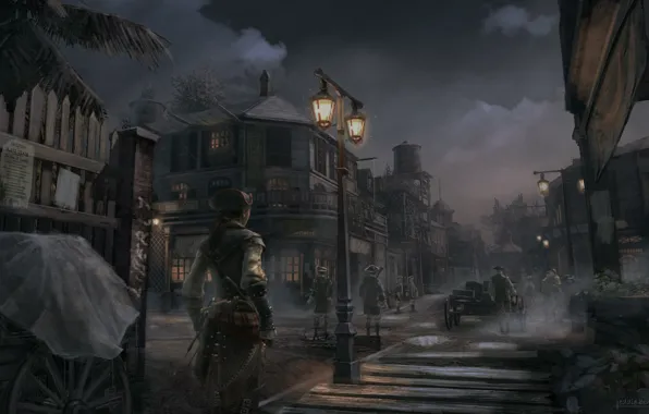 Girl, night, the city, Evelyn, assassin, Assassin's Creed 3, Assassin's creed 3, New Orleans Dusk