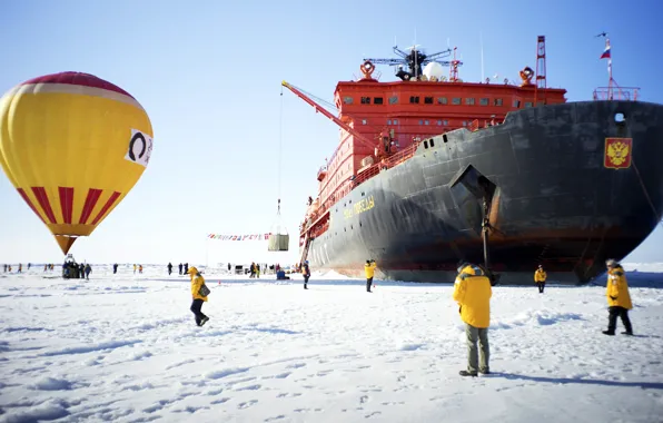 Ice, People, Icebreaker, The ship, Russia, Ice, Nose, 50 years of Victory