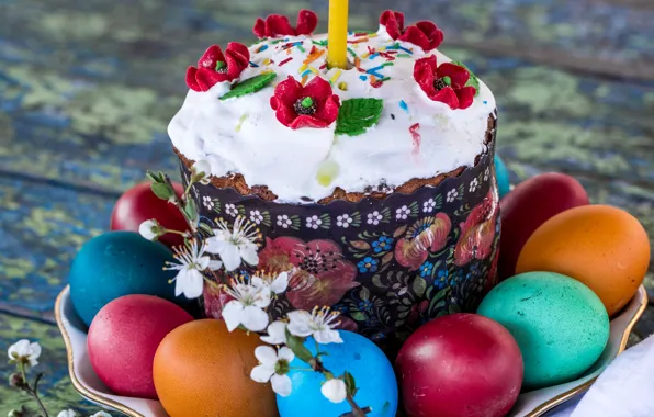 Picture cherry, Maki, candle, Easter, cake, decor, eggs
