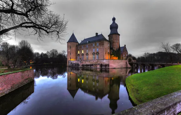 Picture pond, castle, Germany, hut