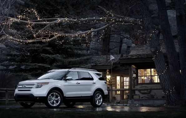 Picture machine, house, Ford, Ford, jeep, SUV, Car, Explorer, tree.