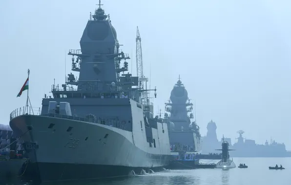 The Indian Navy, INS Vaghsheer submarine, the destroyer INS Nilgiri