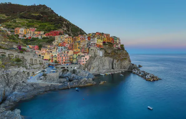 Sea, the city, shore, building, home, Italy, Manarola