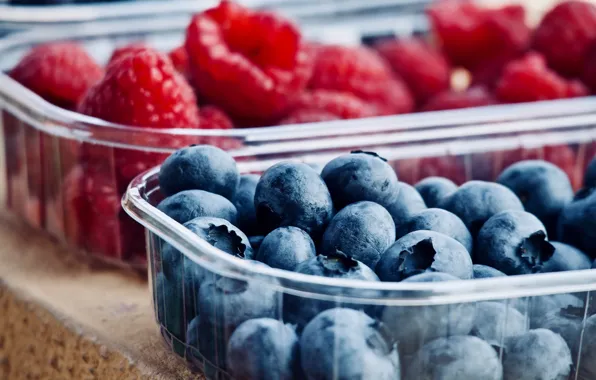 Berries, raspberry, food, harvest, blueberries, container