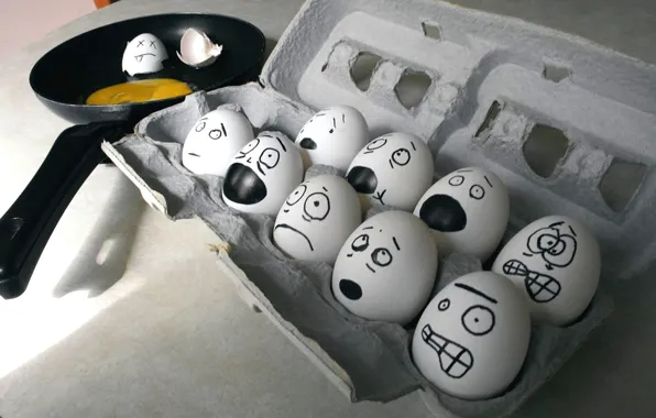 Picture emotions, fear, eggs, humor