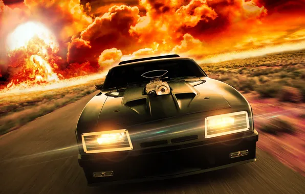 Picture road, auto, storm, mad max, Ford Falcon, mad max