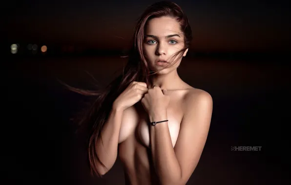 Chest, look, pose, background, model, naked, hands, makeup
