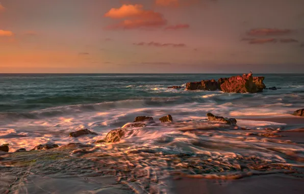 Sea, wave, beach, the sky, clouds, light, landscape, nature