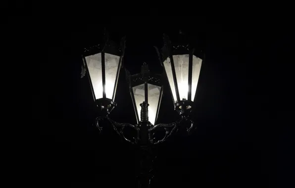 Light, night, street, black, minimalism, lantern
