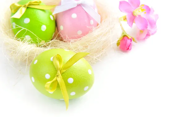 Picture photo, Three, Easter, Eggs, Holiday, Bow
