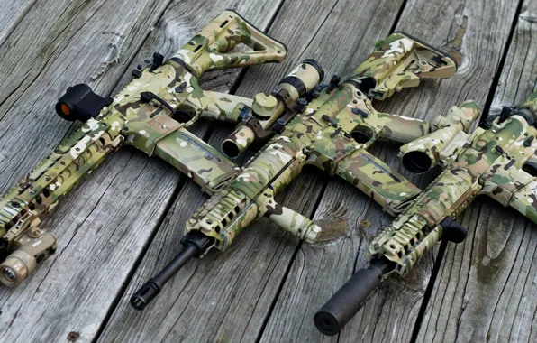 Picture wood, scope, AR 15, Assault rifle, multicam