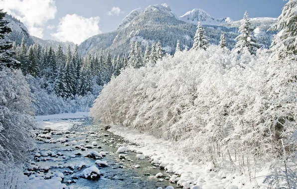 Winter, mountains, river