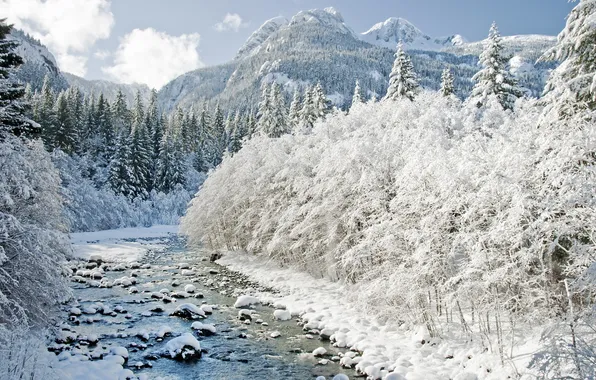 Picture winter, mountains, river