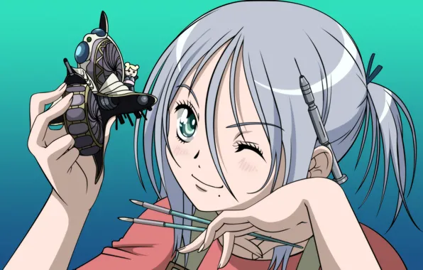 Toy, hands, Girl, mole, brush, syringe