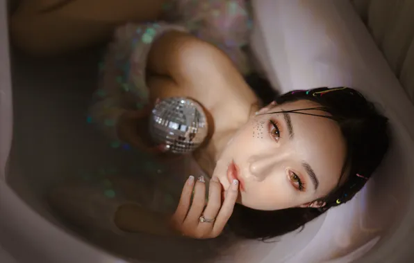 Picture water, girl, face, balls, makeup, bath, Asian