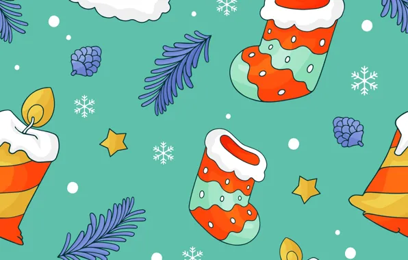 Snowflakes, branches, figure, texture, candles, Christmas, New year, socks