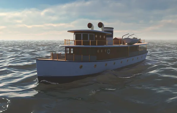 Picture the ocean, boat, Vray