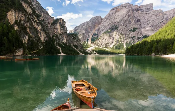 Picture trees, rocks, boat, Italy, Lake Braes