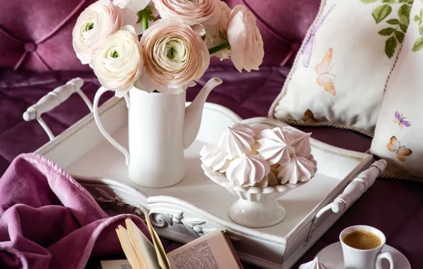 Picture flowers, coffee, Cup, marshmallows