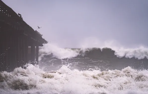 Waves, storm, pier