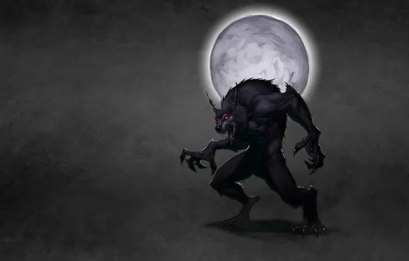 The moon, smoke, wolf, werewolf, red eyes, wolf, dark background, werewolf