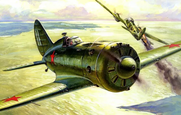 The sky, war, fighter, Art, Ass, -16, piston, Polikarpov
