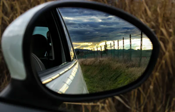 Auto, landscape, reflection, mirror