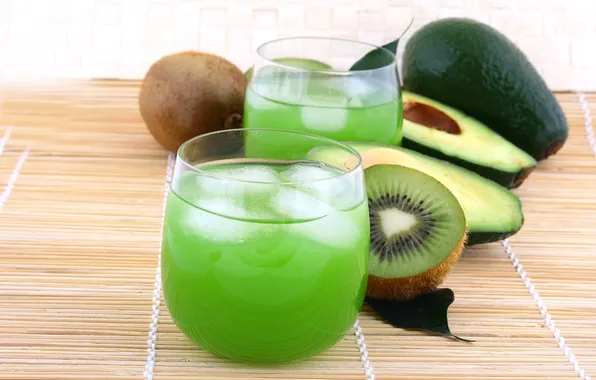 Ice, kiwi, juice, glasses, drink, fruit, avocado