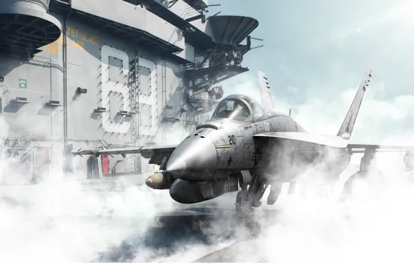 The plane, smoke, ship, fighter, deck, bomber, attack, American