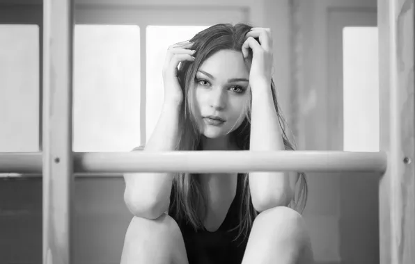 Look, girl, photo, model, hair, black and white, Dumi