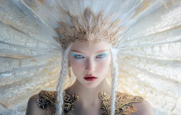 Look, girl, decoration, face, pose, portrait, crown, makeup