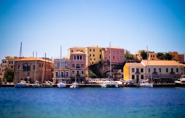 Sea, the building, ship, Greece, tilt-shift, dobraatebe, Crete