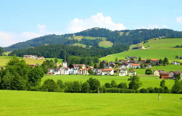Field, forest, hills, home, Switzerland, Sankt Gallen