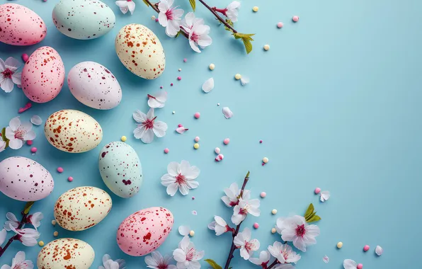 Flowers, eggs, spring, Easter, happy, blossom, flowers, spring