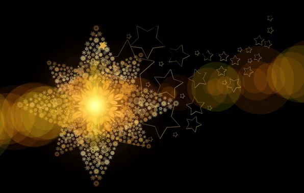 Star, Black background, Abstraction, Gold