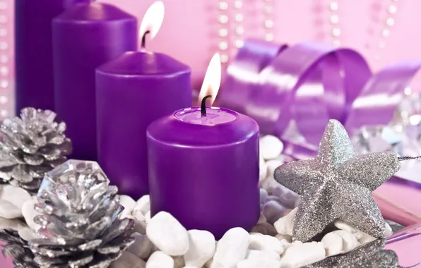Picture purple, creative, star, silver, candles, sequins, serpentine, bumps