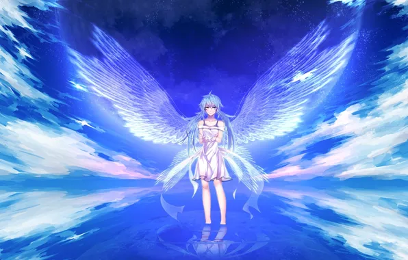 Picture water, wings, hatsune miku, Vocaloid