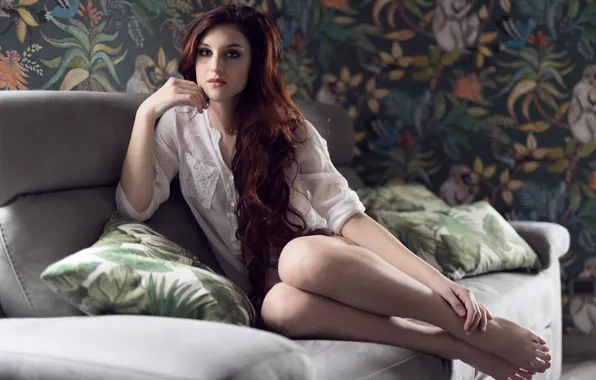 Picture look, face, sofa, model, hair, brown hair, Elena