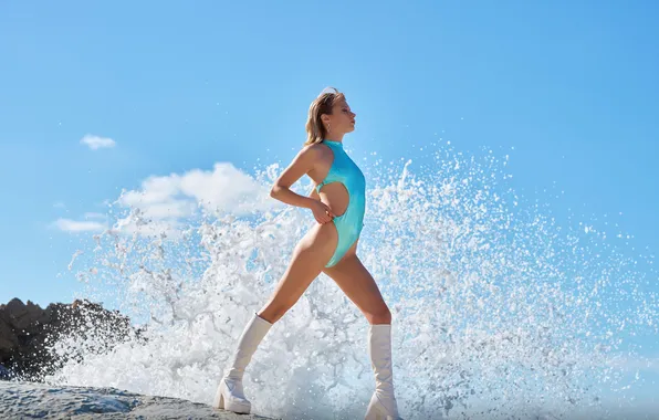Picture girl, model, swimsuit, boots, Marta Gromova