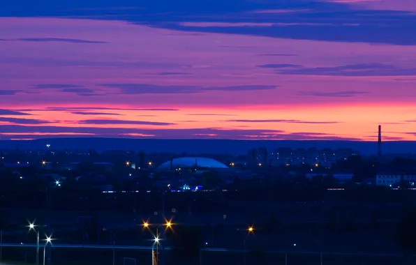 The sky, clouds, the city, building, home, the evening, lights, Russia