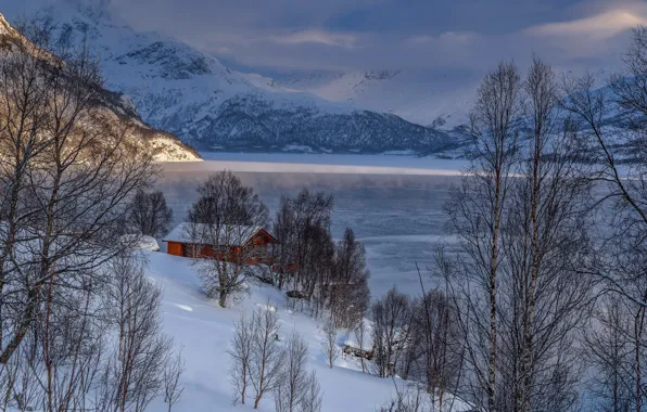 Winter, mountains, lake