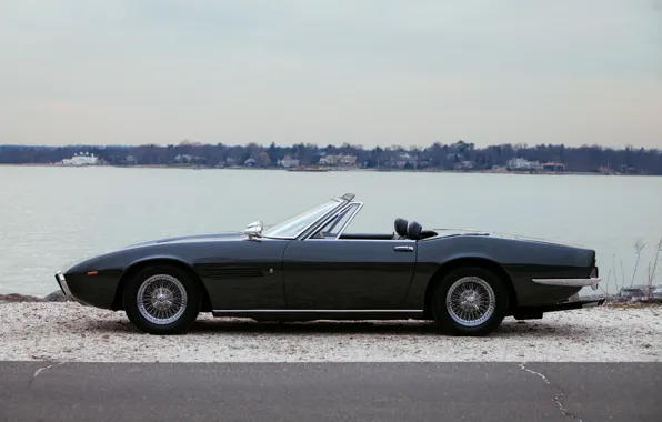 Picture black, shore, Maserati, 1969, Roadster, side, spider, Ghibli Spider