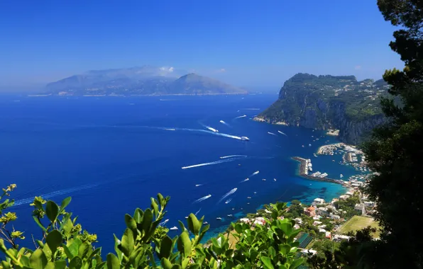 Sea, the city, island, Marina, Italy, Amalfi, Island, Capri