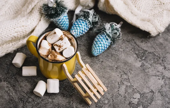 Picture decoration, Christmas, cup, cocoa, decoration, hot chocolate, marshmallow, marshmallows