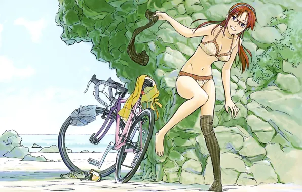 Sea, Girl, Summer, Bike, Striptease