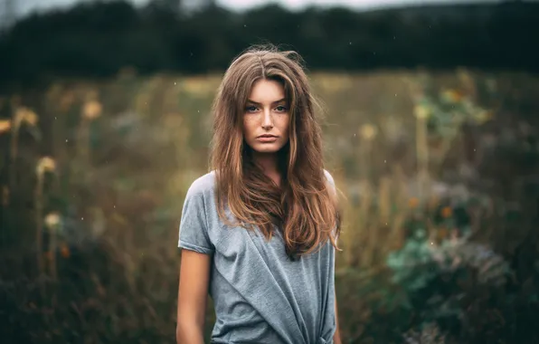 Picture long hair, nature, women, face, brunette, portrait, outdoors, looking at viewer