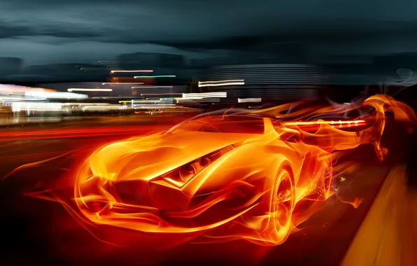 Machine, auto, lights, flames