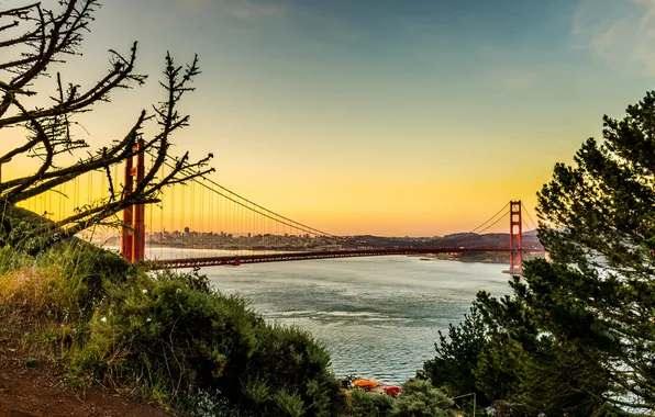 Sea, the sky, bridge, the city, San Francisco, Golden Gate
