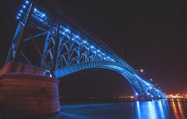 Picture night, bridge, the city, lights, support