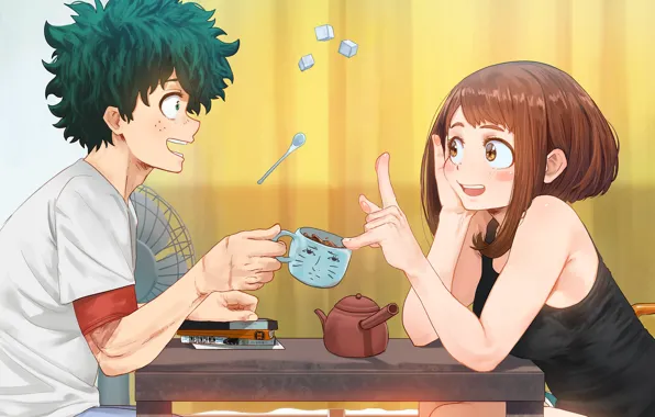Spoon, Cup, sugar, two, Boku no Hero Academy, Midori Isuku, Uraraka, My heroic academia